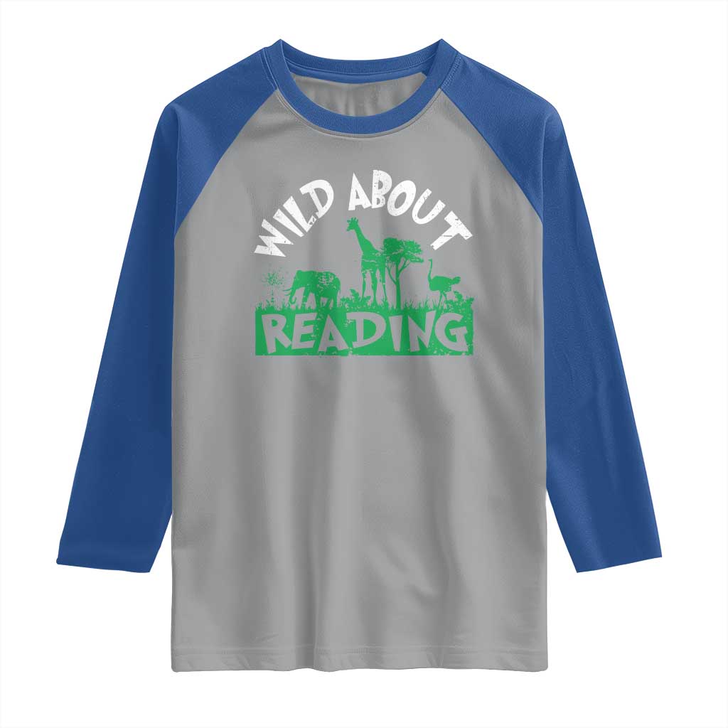 Wild About Reading Raglan Shirt Cute Safari Animal Reading Shirt Preschool Kindergarten TS10 Sport Gray Royal Print Your Wear