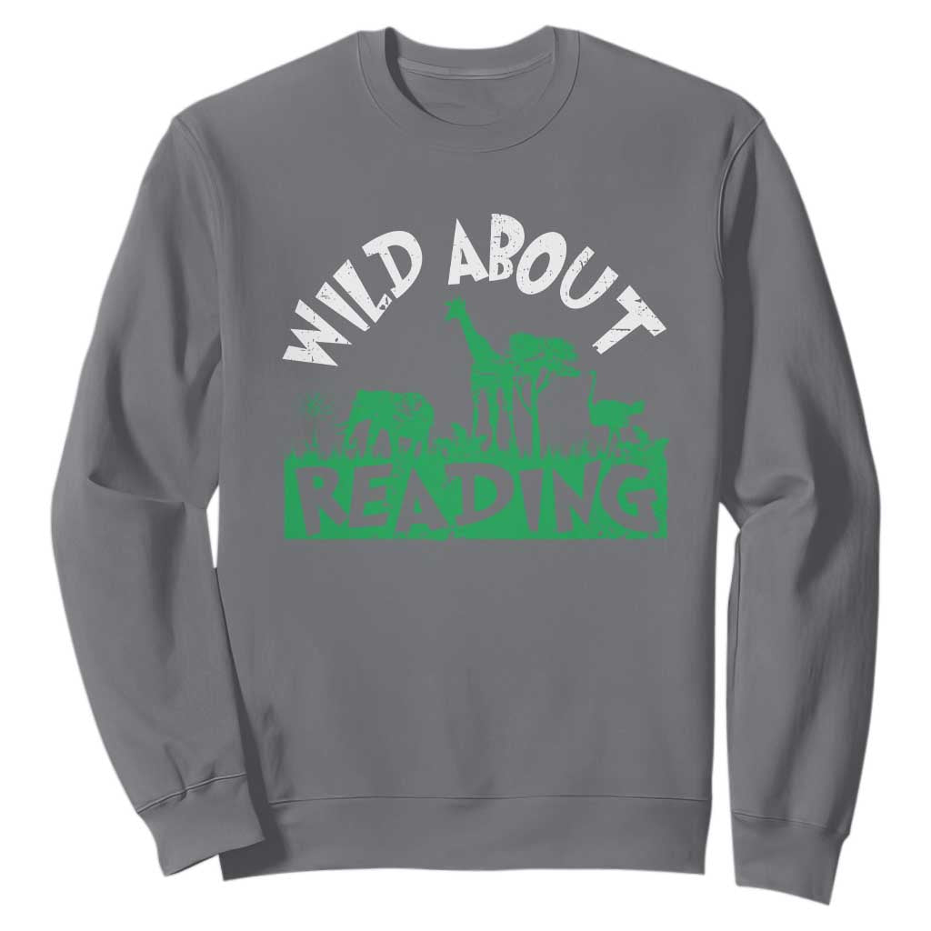 Wild About Reading Sweatshirt Cute Safari Animal Reading Shirt Preschool Kindergarten TS10 Charcoal Print Your Wear