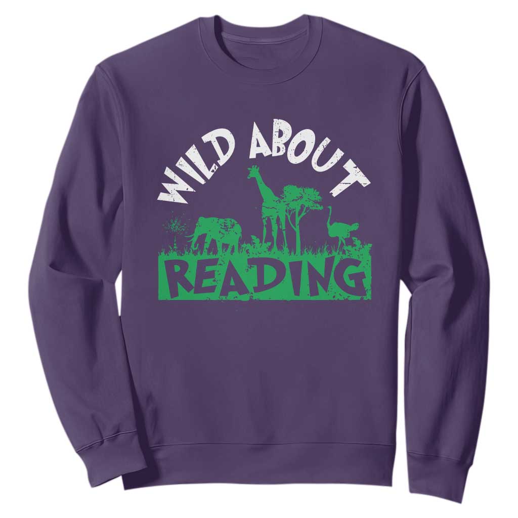 Wild About Reading Sweatshirt Cute Safari Animal Reading Shirt Preschool Kindergarten TS10 Purple Print Your Wear