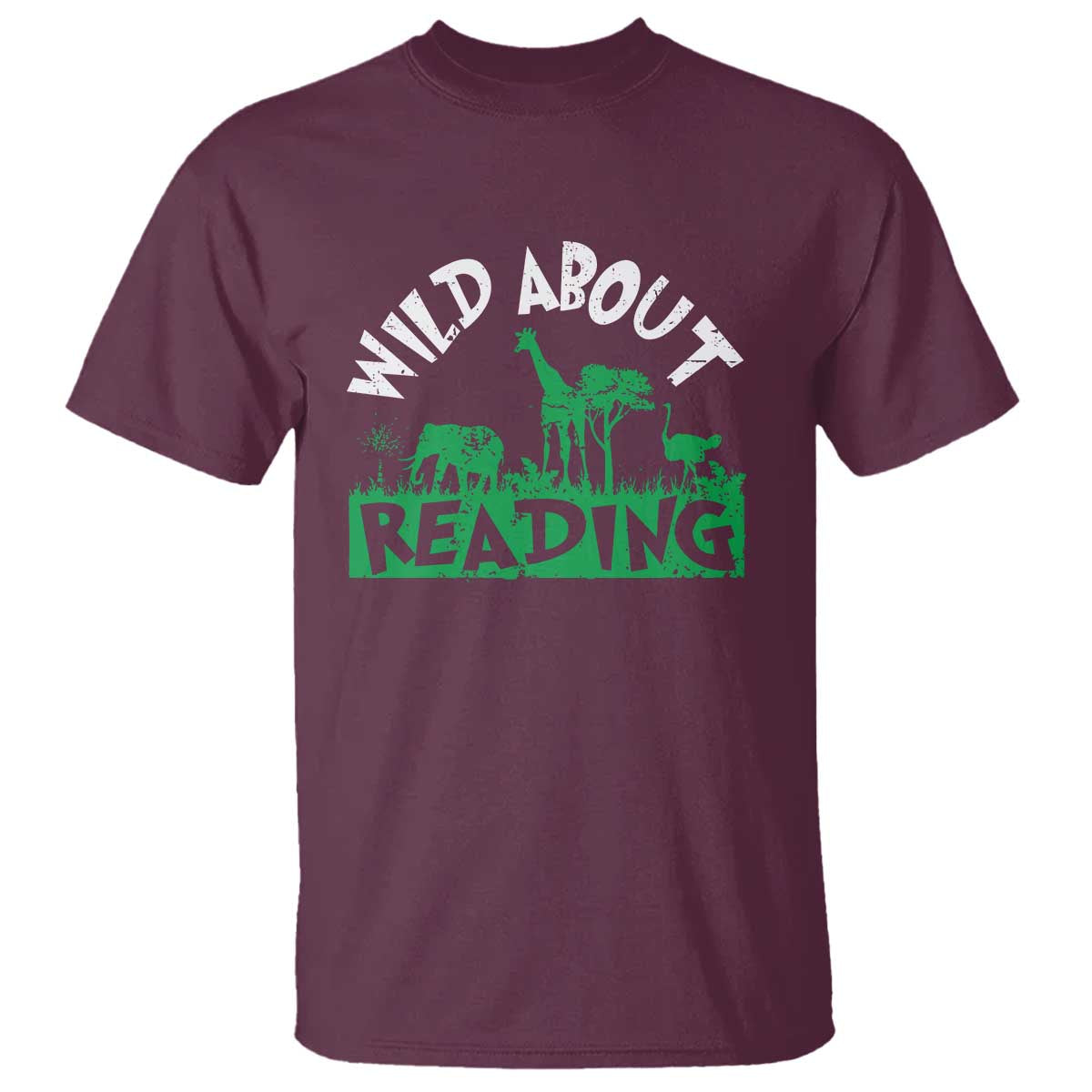 Wild About Reading T Shirt Cute Safari Animal Reading Shirt Preschool Kindergarten TS10 Maroon Print Your Wear