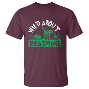 Wild About Reading T Shirt Cute Safari Animal Reading Shirt Preschool Kindergarten TS10 Maroon Print Your Wear