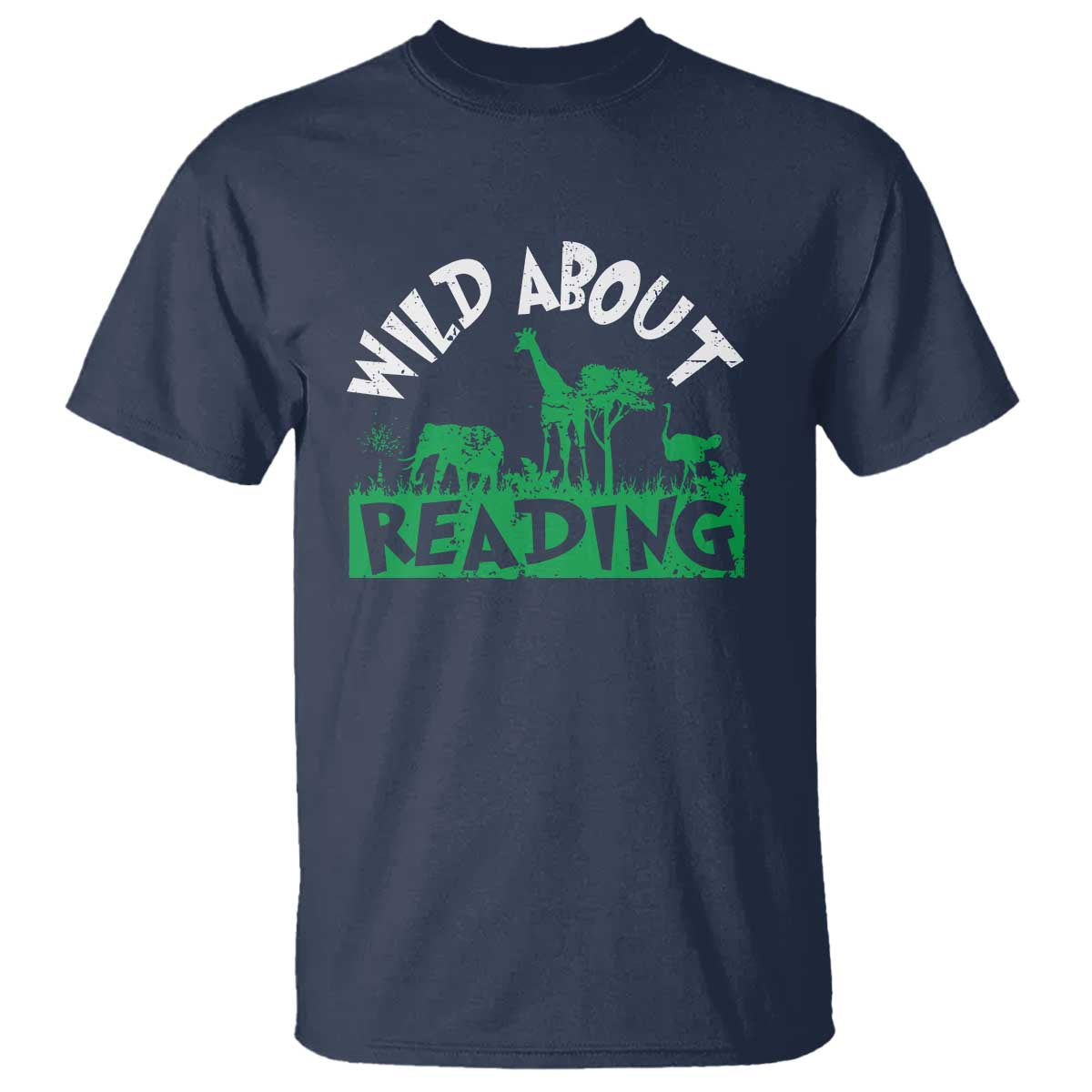 Wild About Reading T Shirt Cute Safari Animal Reading Shirt Preschool Kindergarten TS10 Navy Print Your Wear