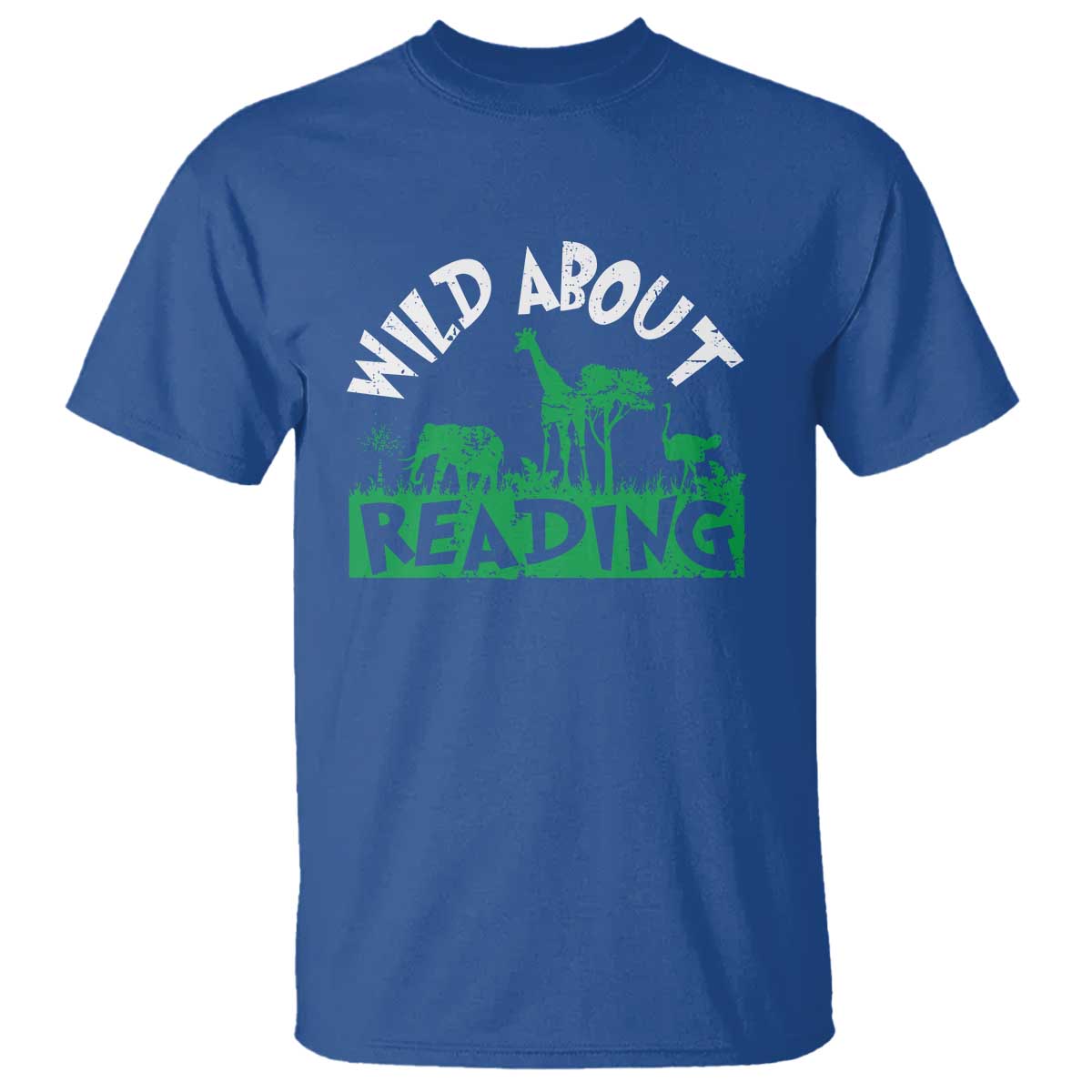 Wild About Reading T Shirt Cute Safari Animal Reading Shirt Preschool Kindergarten TS10 Royal Blue Print Your Wear