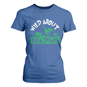 Wild About Reading T Shirt For Women Cute Safari Animal Reading Shirt Preschool Kindergarten TS10 Royal Blue Print Your Wear