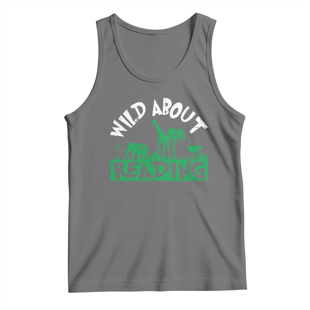Wild About Reading Tank Top Cute Safari Animal Reading Shirt Preschool Kindergarten TS10 Black Heather Print Your Wear