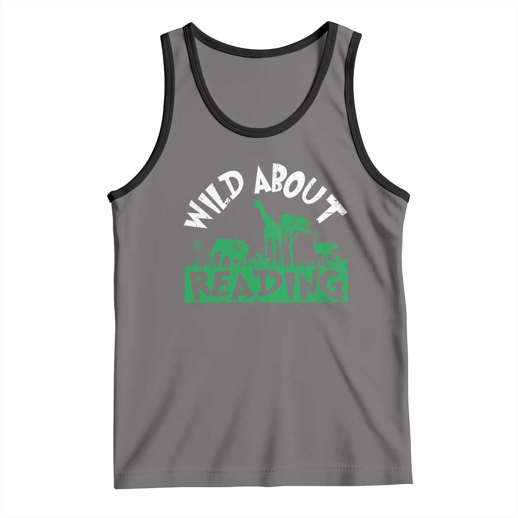 Wild About Reading Tank Top Cute Safari Animal Reading Shirt Preschool Kindergarten TS10 Deep Heather Black Print Your Wear