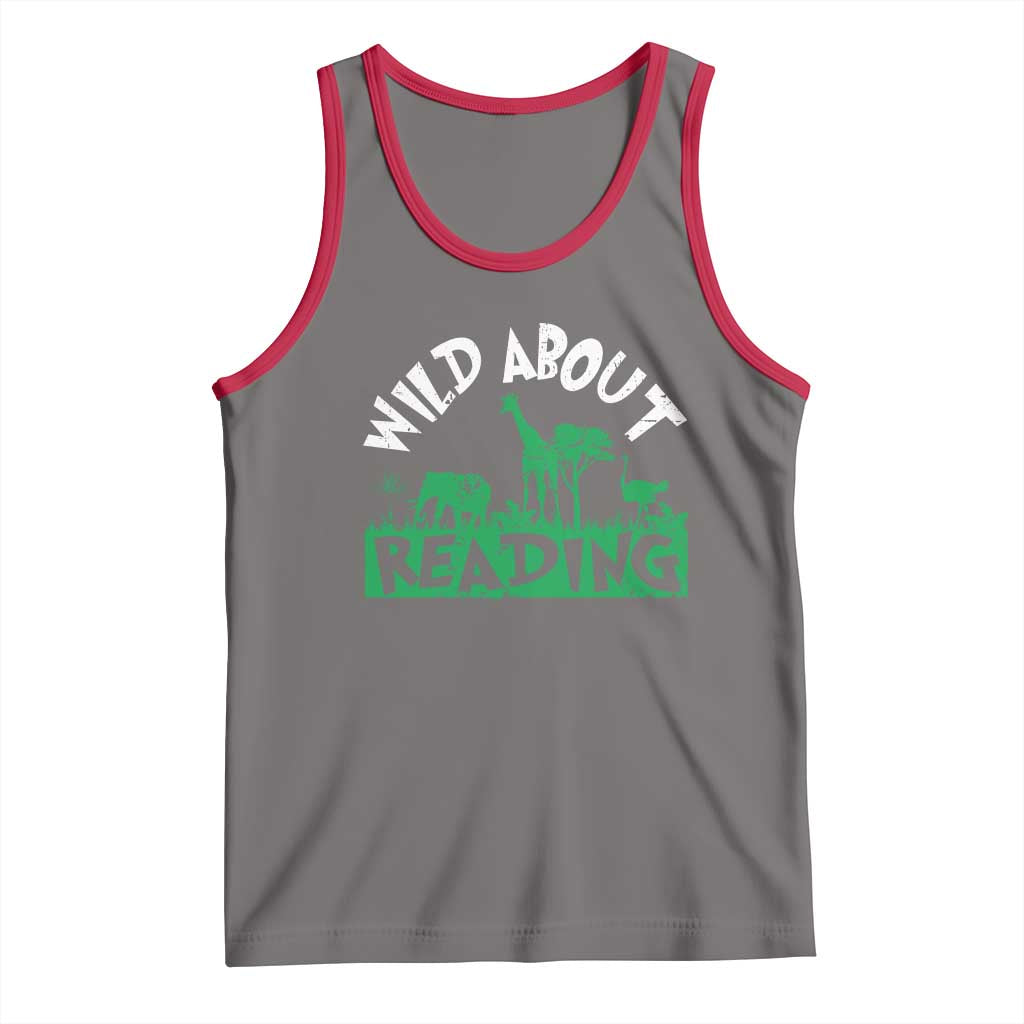 Wild About Reading Tank Top Cute Safari Animal Reading Shirt Preschool Kindergarten TS10 Deep Heather Red Print Your Wear