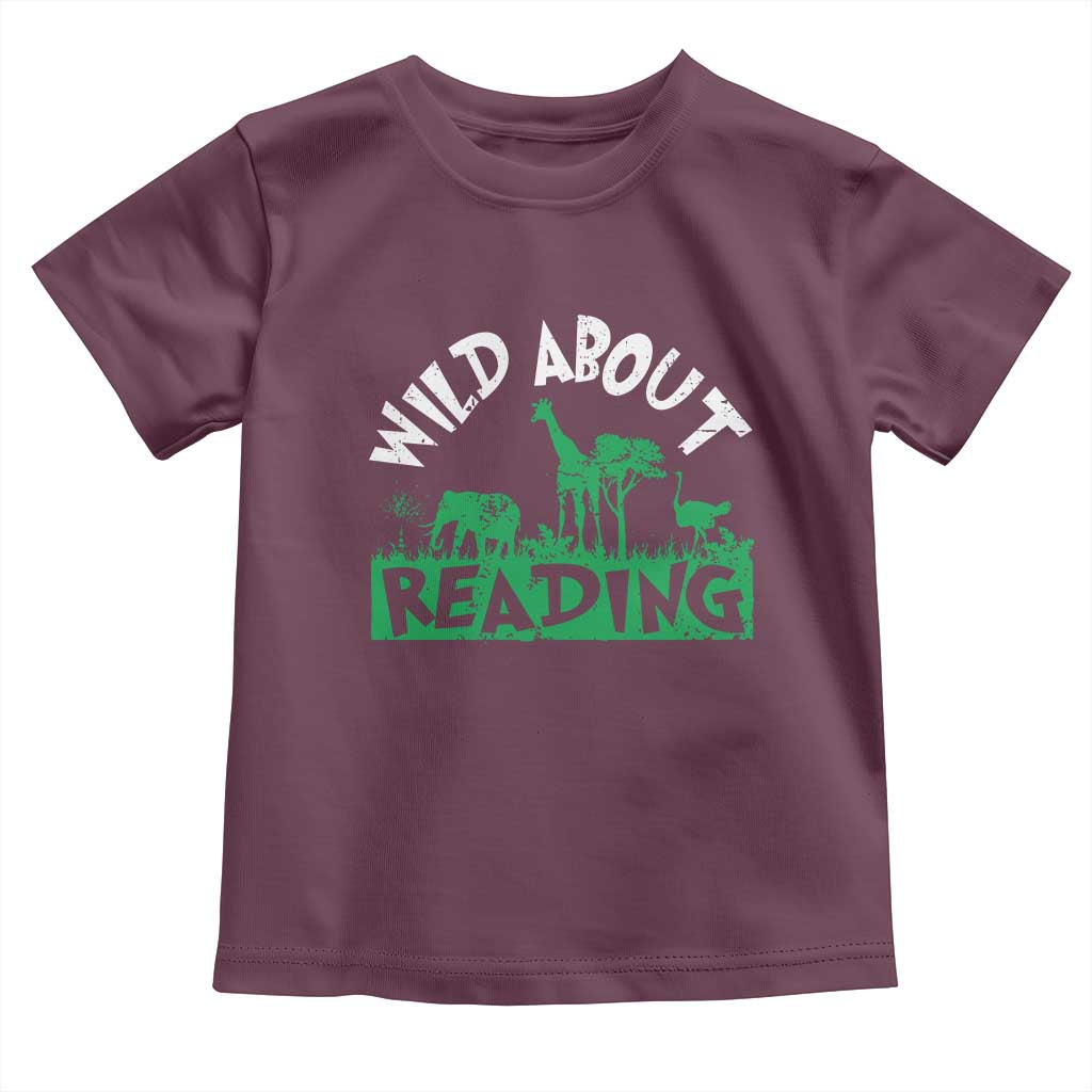 Wild About Reading Toddler T Shirt Cute Safari Animal Reading Shirt Preschool Kindergarten TS10 Maroon Print Your Wear