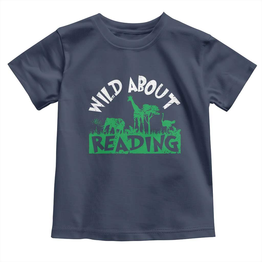 Wild About Reading Toddler T Shirt Cute Safari Animal Reading Shirt Preschool Kindergarten TS10 Navy Print Your Wear