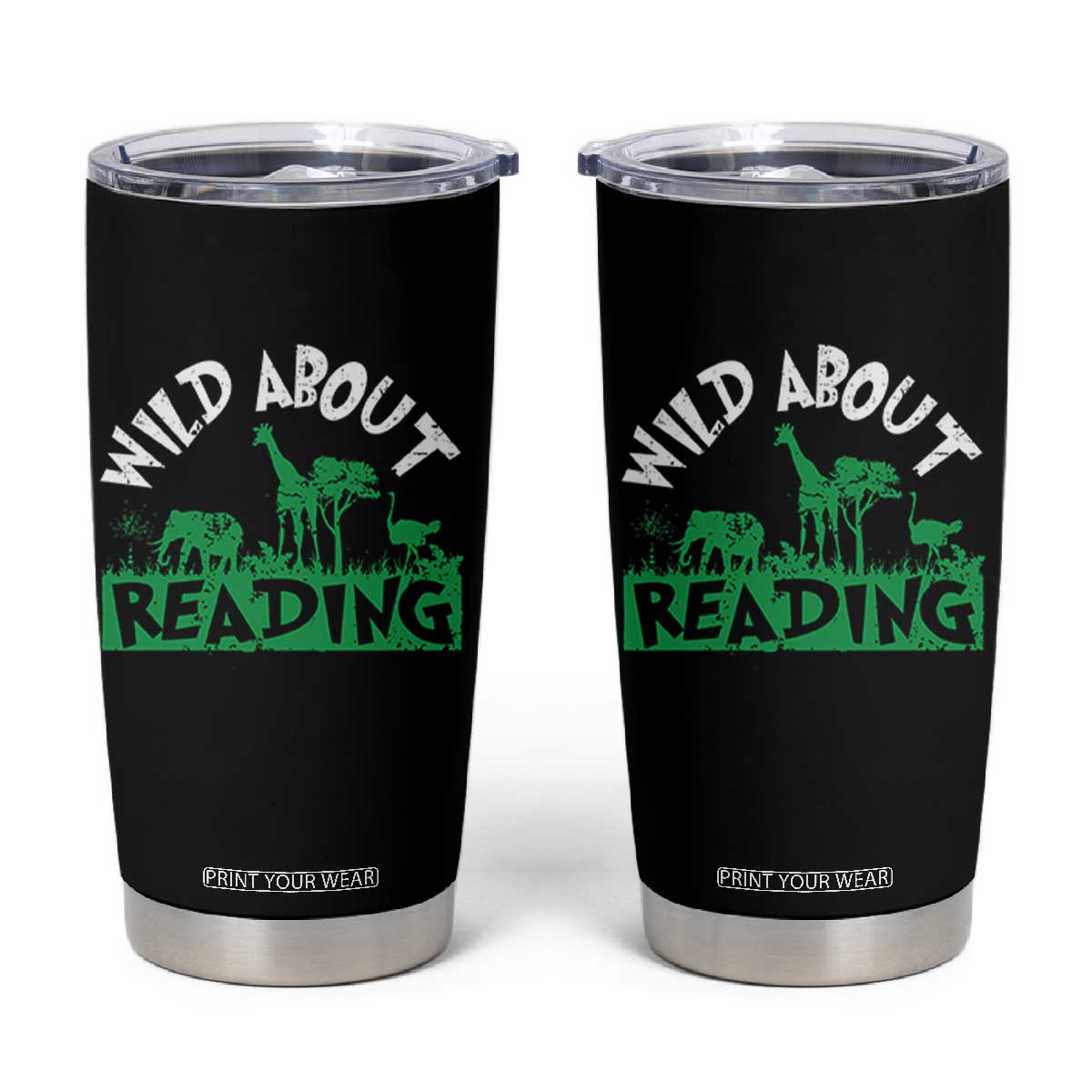 Wild About Reading Tumbler Cup Cute Safari Animal Reading Shirt Preschool Kindergarten TS10 Black Print Your Wear