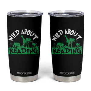 Wild About Reading Tumbler Cup Cute Safari Animal Reading Shirt Preschool Kindergarten TS10 Black Print Your Wear