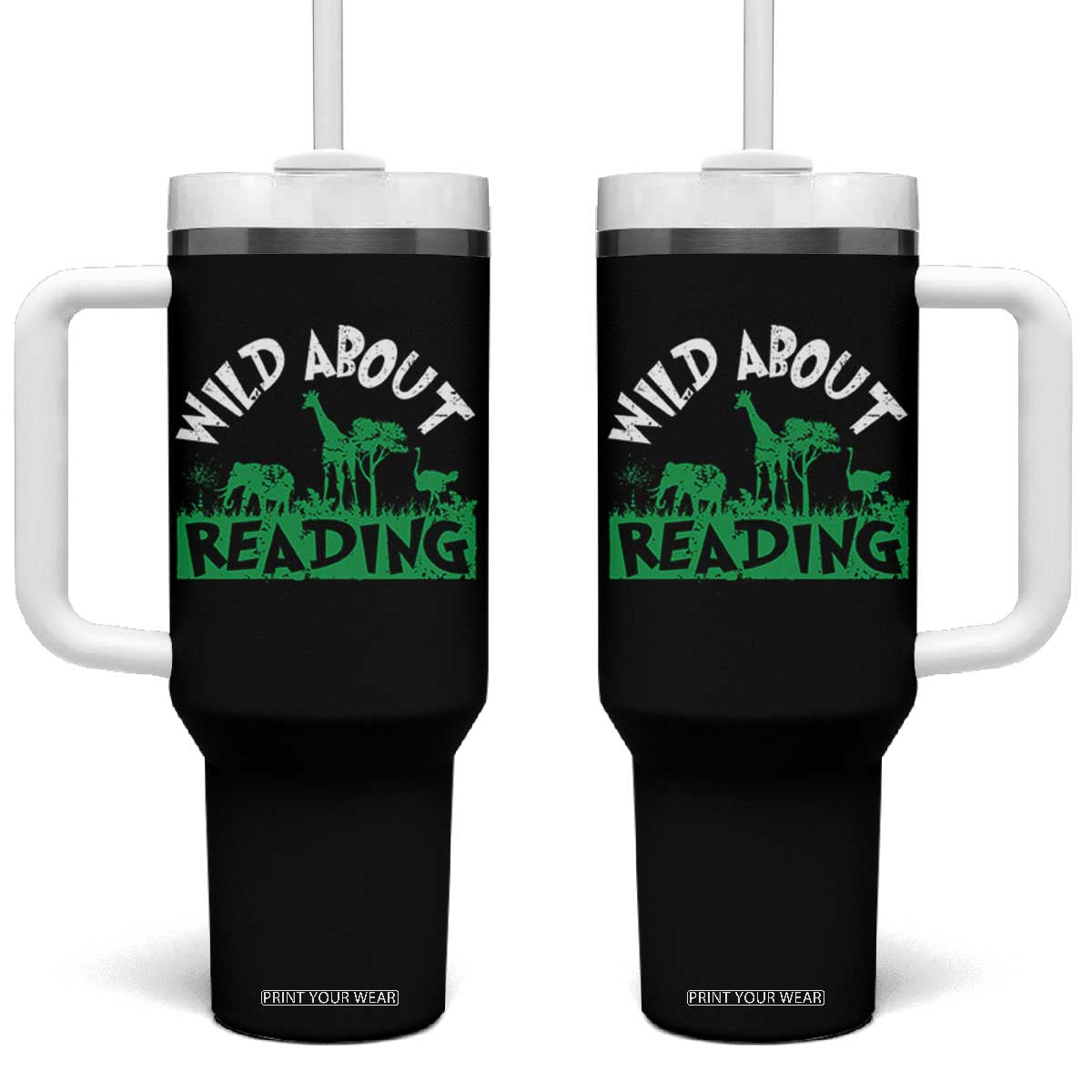 Wild About Reading Tumbler With Handle Cute Safari Animal Reading Shirt Preschool Kindergarten TS10 One Size: 40 oz Black Print Your Wear