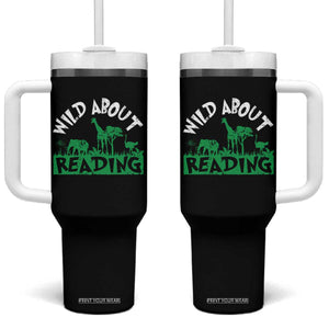 Wild About Reading Tumbler With Handle Cute Safari Animal Reading Shirt Preschool Kindergarten TS10 One Size: 40 oz Black Print Your Wear
