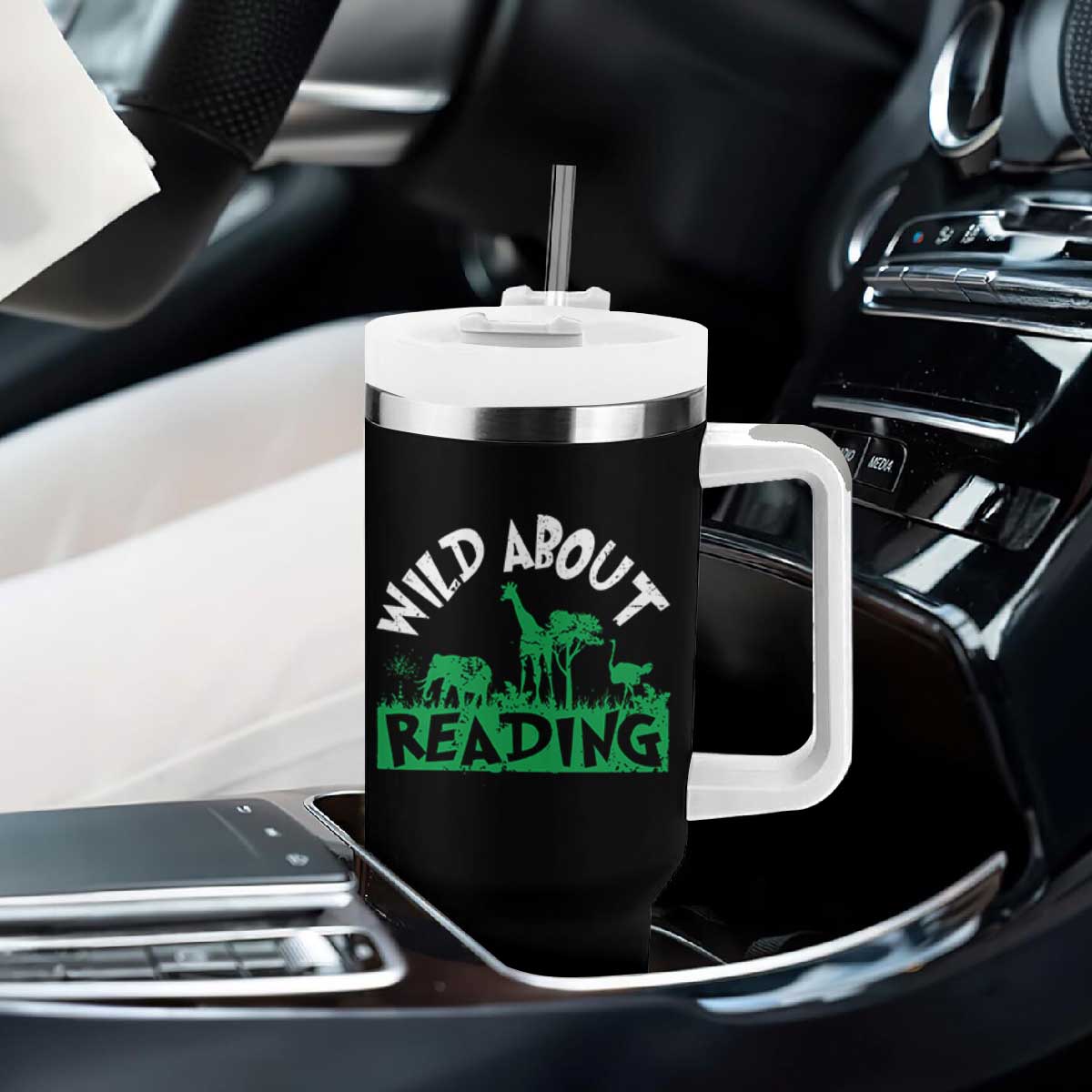Wild About Reading Tumbler With Handle Cute Safari Animal Reading Shirt Preschool Kindergarten TS10 Print Your Wear
