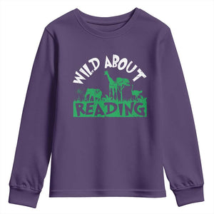 Wild About Reading Youth Sweatshirt Cute Safari Animal Reading Shirt Preschool Kindergarten TS10 Purple Print Your Wear