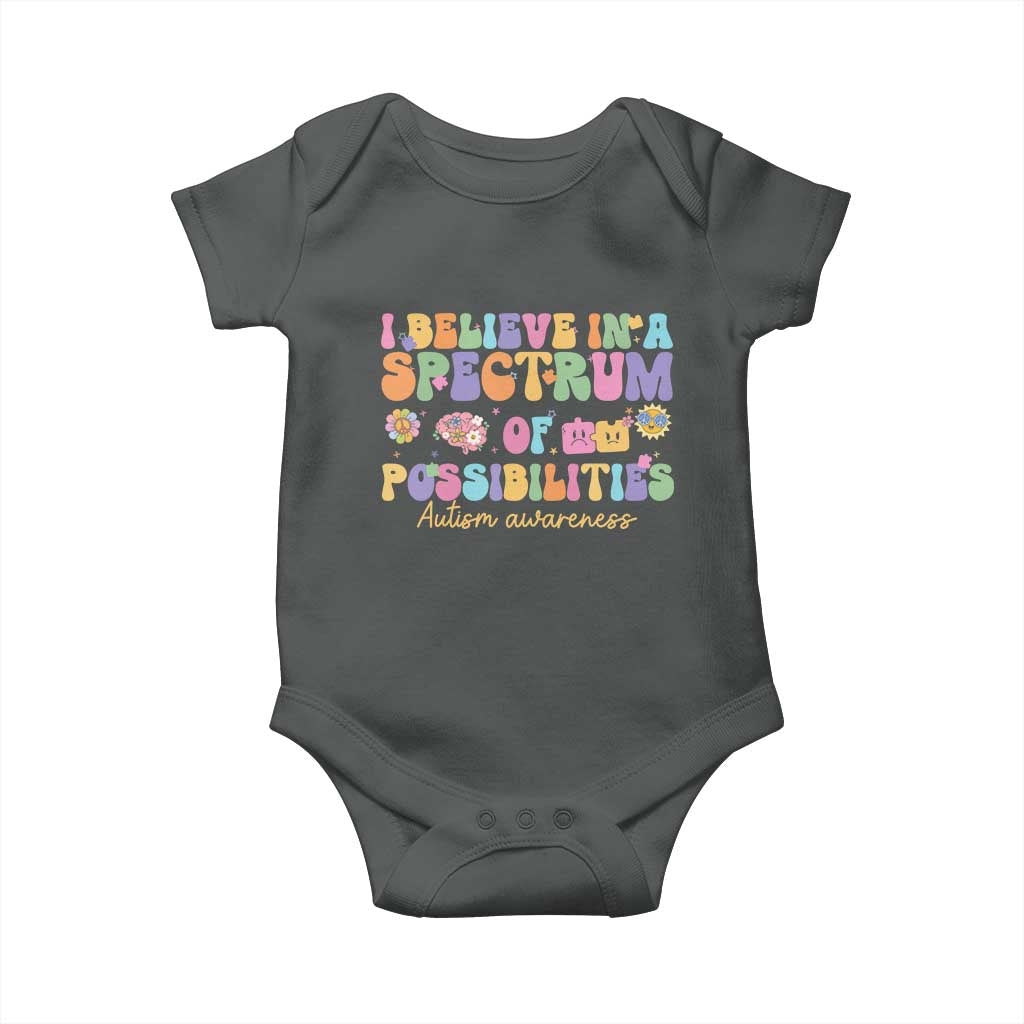 I Believe In A Spectrum Of Possibilities Autism awareness Baby Onesie Neurodiversity SPED Teacher Gift TS10 Dark Heather Print Your Wear