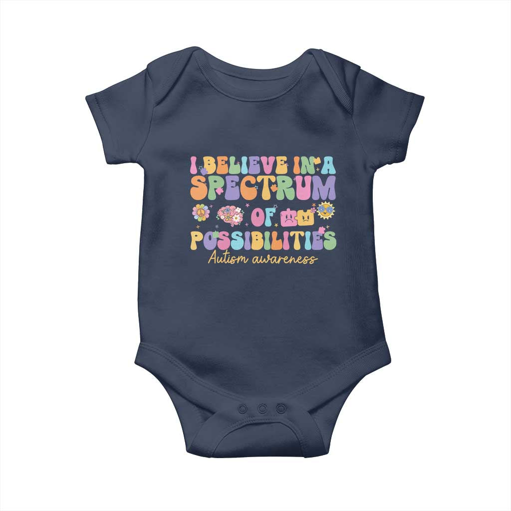 I Believe In A Spectrum Of Possibilities Autism awareness Baby Onesie Neurodiversity SPED Teacher Gift TS10 Navy Print Your Wear