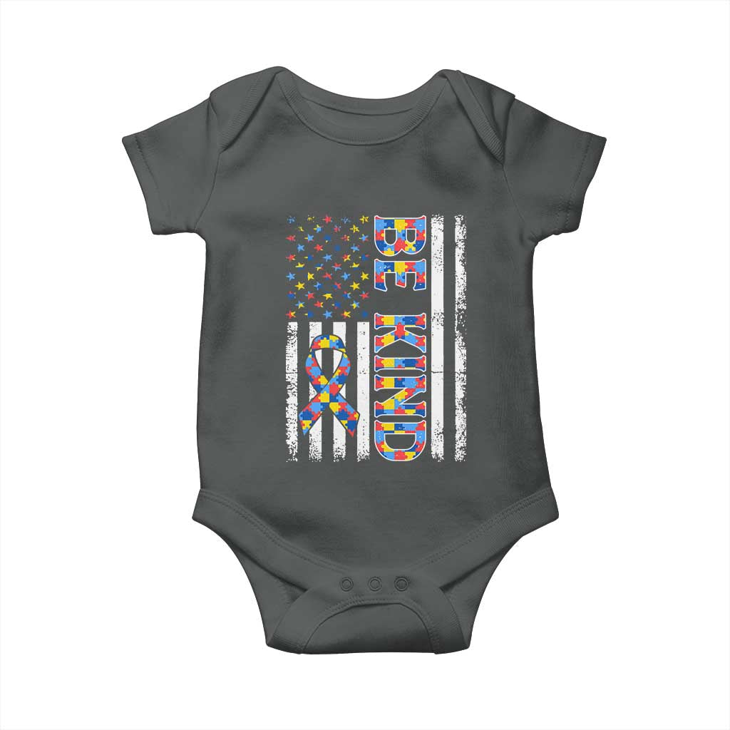Be Kind Autism Baby Onesie USA flag Autistic Support TS10 Dark Heather Print Your Wear