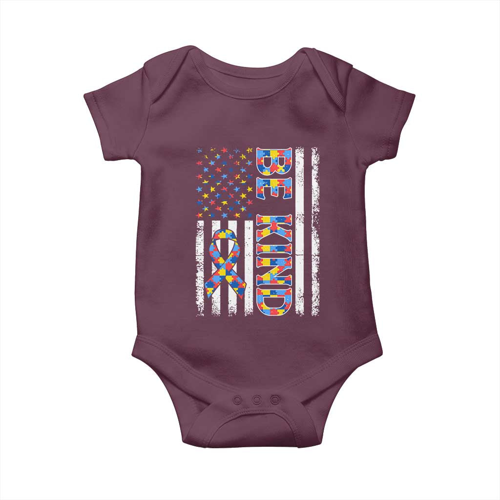 Be Kind Autism Baby Onesie USA flag Autistic Support TS10 Maroon Print Your Wear