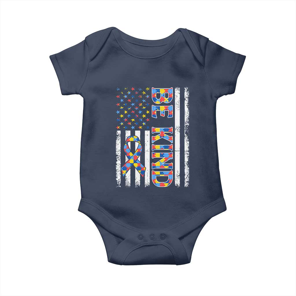 Be Kind Autism Baby Onesie USA flag Autistic Support TS10 Navy Print Your Wear