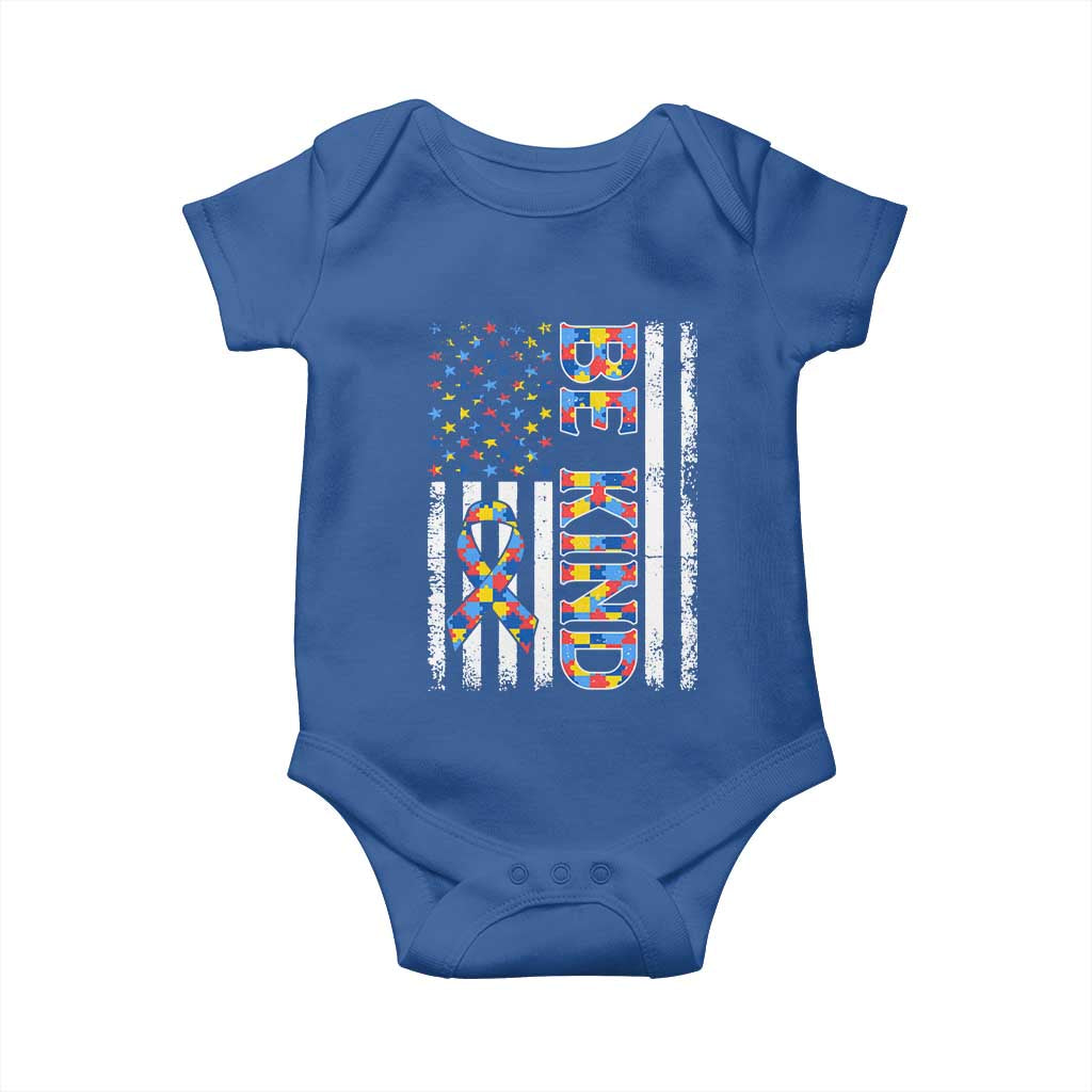 Be Kind Autism Baby Onesie USA flag Autistic Support TS10 Royal Blue Print Your Wear