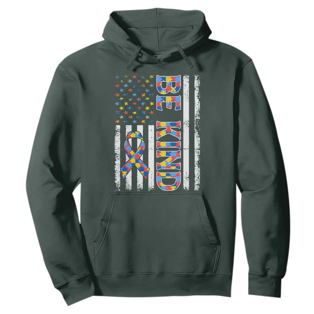 Be Kind Autism Hoodie USA flag Autistic Support TS10 Dark Forest Green Print Your Wear