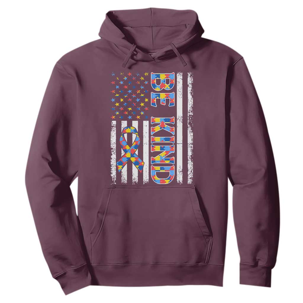 Be Kind Autism Hoodie USA flag Autistic Support TS10 Maroon Print Your Wear