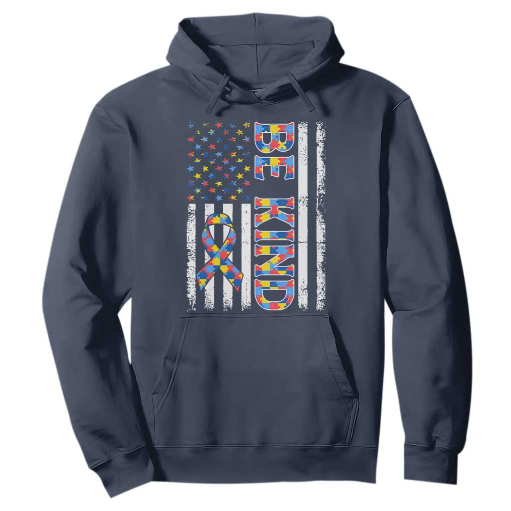 Be Kind Autism Hoodie USA flag Autistic Support TS10 Navy Print Your Wear