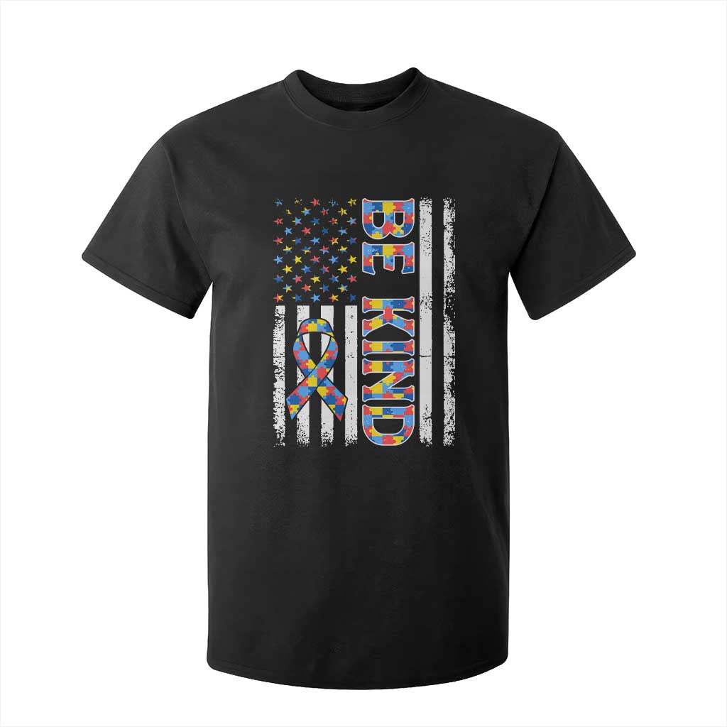Be Kind Autism T Shirt For Kid USA flag Autistic Support TS10 Black Print Your Wear