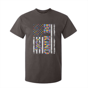 Be Kind Autism T Shirt For Kid USA flag Autistic Support TS10 Dark Chocolate Print Your Wear