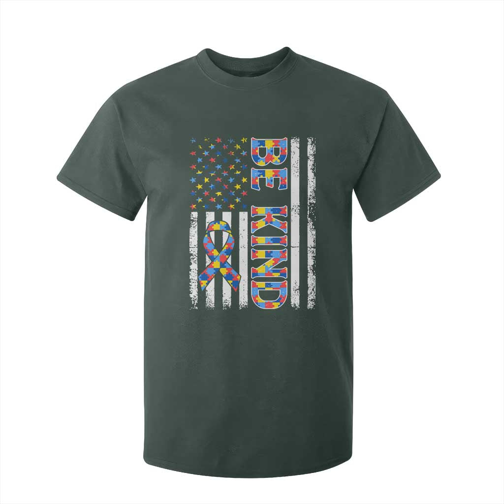 Be Kind Autism T Shirt For Kid USA flag Autistic Support TS10 Dark Forest Green Print Your Wear