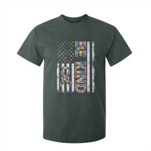 Be Kind Autism T Shirt For Kid USA flag Autistic Support TS10 Dark Forest Green Print Your Wear