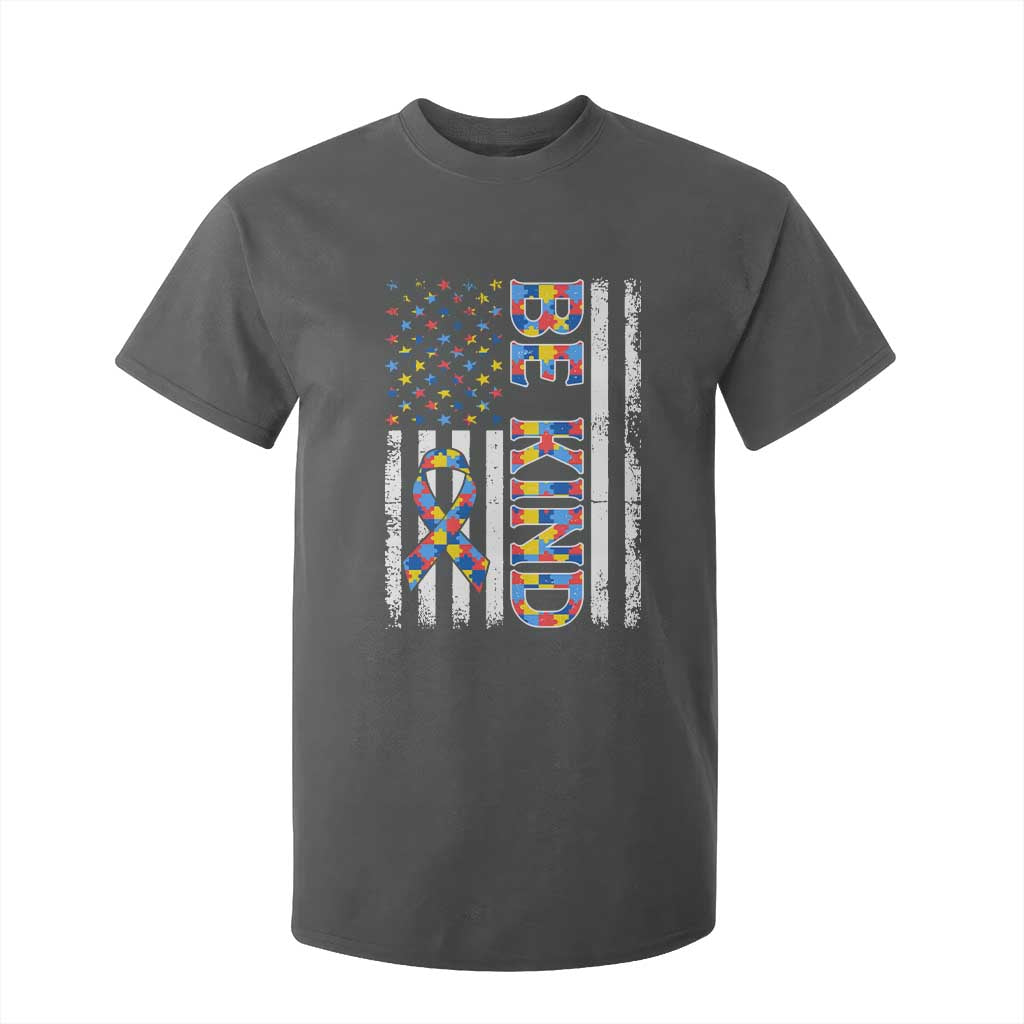 Be Kind Autism T Shirt For Kid USA flag Autistic Support TS10 Dark Heather Print Your Wear