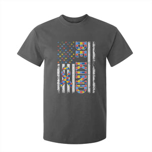 Be Kind Autism T Shirt For Kid USA flag Autistic Support TS10 Dark Heather Print Your Wear