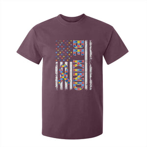 Be Kind Autism T Shirt For Kid USA flag Autistic Support TS10 Maroon Print Your Wear