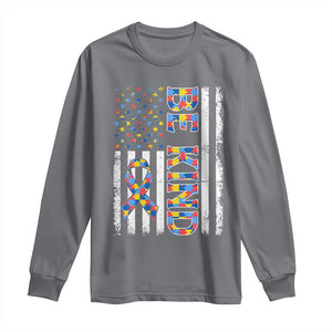 Be Kind Autism Long Sleeve Shirt USA flag Autistic Support TS10 Charcoal Print Your Wear