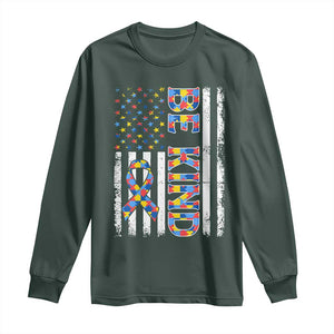 Be Kind Autism Long Sleeve Shirt USA flag Autistic Support TS10 Dark Forest Green Print Your Wear