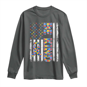 Be Kind Autism Long Sleeve Shirt USA flag Autistic Support TS10 Dark Heather Print Your Wear