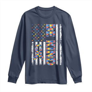 Be Kind Autism Long Sleeve Shirt USA flag Autistic Support TS10 Navy Print Your Wear