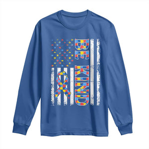 Be Kind Autism Long Sleeve Shirt USA flag Autistic Support TS10 Royal Blue Print Your Wear