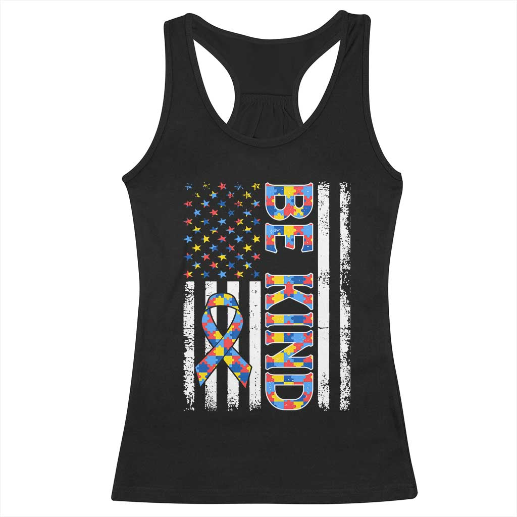 Be Kind Autism Racerback Tank Top USA flag Autistic Support TS10 Black Print Your Wear