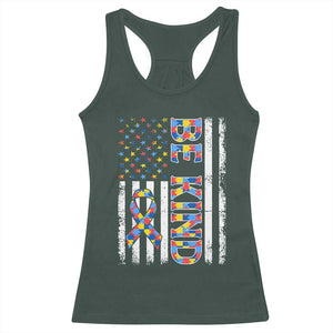 Be Kind Autism Racerback Tank Top USA flag Autistic Support TS10 Dark Forest Green Print Your Wear
