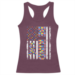Be Kind Autism Racerback Tank Top USA flag Autistic Support TS10 Maroon Print Your Wear