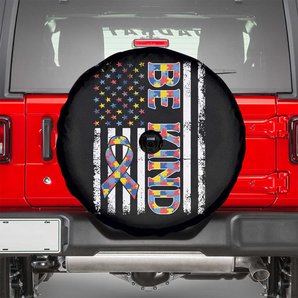 Be Kind Autism Spare Tire Cover USA flag Autistic Support TS10 Black Print Your Wear