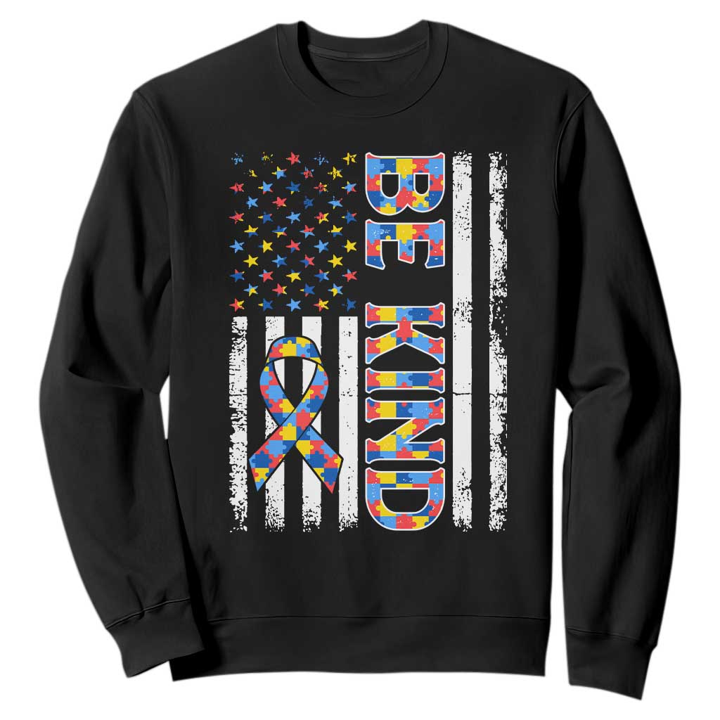 Be Kind Autism Sweatshirt USA flag Autistic Support TS10 Black Print Your Wear