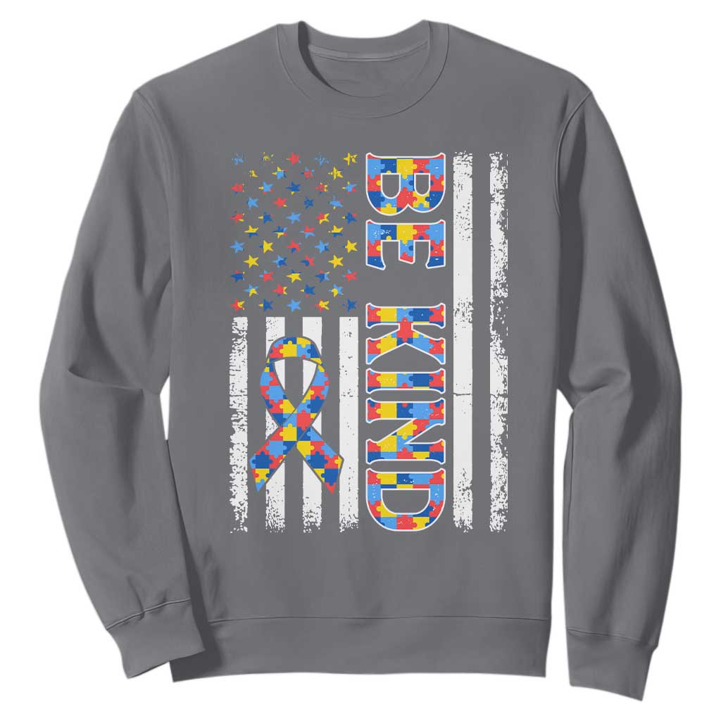 Be Kind Autism Sweatshirt USA flag Autistic Support TS10 Charcoal Print Your Wear