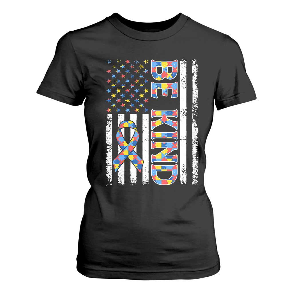 Be Kind Autism T Shirt For Women USA flag Autistic Support TS10 Black Print Your Wear