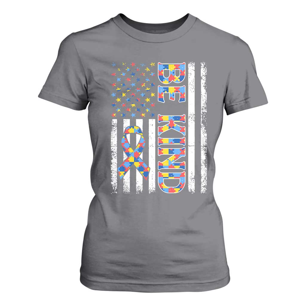 Be Kind Autism T Shirt For Women USA flag Autistic Support TS10 Charcoal Print Your Wear