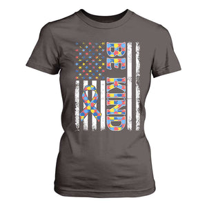 Be Kind Autism T Shirt For Women USA flag Autistic Support TS10 Dark Chocolate Print Your Wear