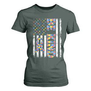 Be Kind Autism T Shirt For Women USA flag Autistic Support TS10 Dark Forest Green Print Your Wear